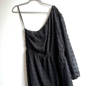 black one shoulder dress with dot detail
